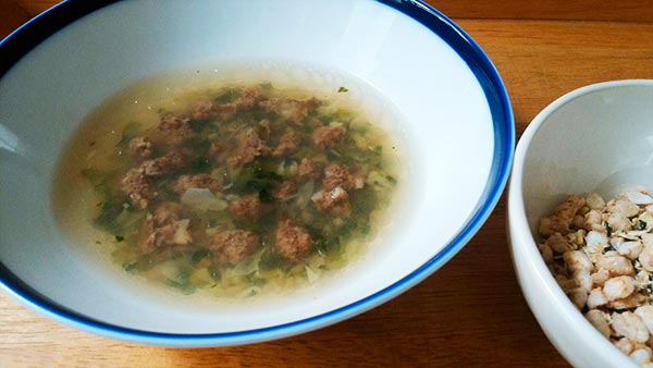 犬猫の手作りごはんレシピ 馬肉のレシピ 養生野菜と馬肉ミンチのスープ